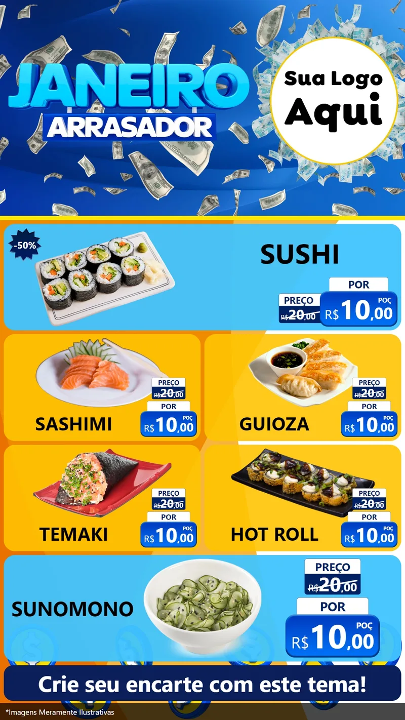 Modelo de TV para TV Vertical com o tema Janeiro Arrasador para Comida japonesa