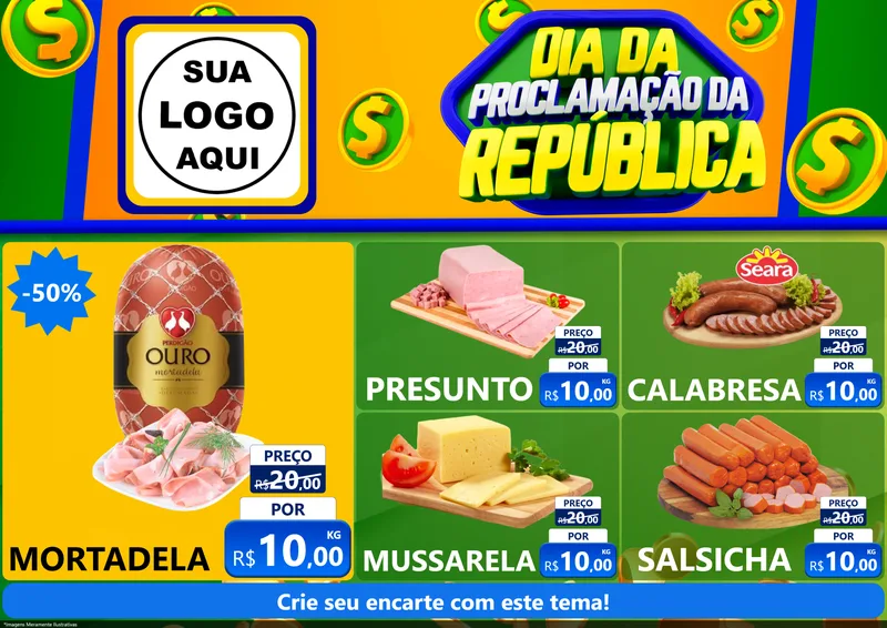 Modelo de Encarte para Encarte A4 Horizontal com o tema Dia Da Proclamação da República para Frios e Laticínios