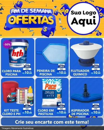 Modelo de Rede Social para Feed Instagram com o tema Fim de Semana de Ofertas para Produtos para Piscina