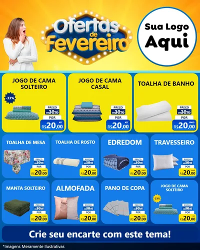 Modelo de Rede Social para Feed Instagram com o tema Ofertas de Fevereiro para Cama, Mesa e Banho