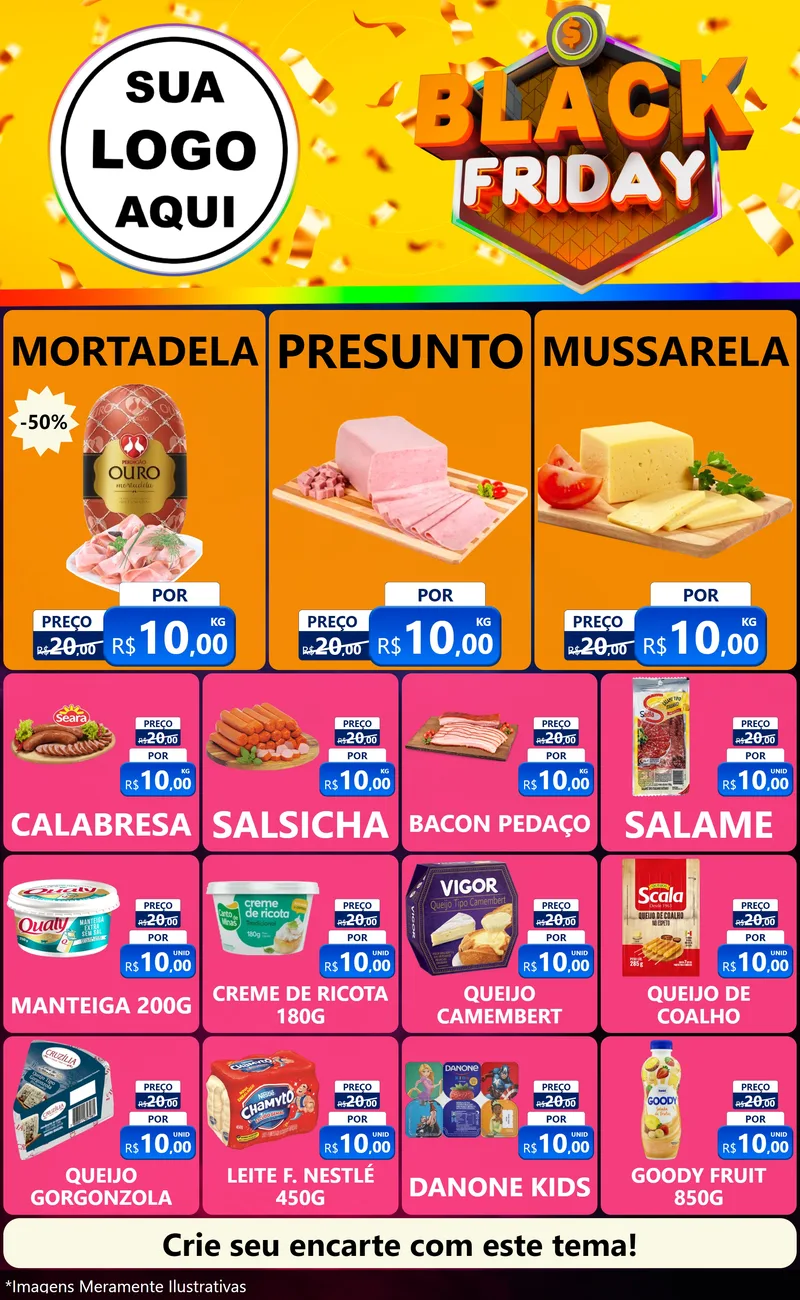 Modelo de Encarte para Encarte Grande com o tema Black Friday para Frios e Laticínios