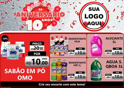 Modelo de Encarte para Encarte A4 Horizontal com o tema Promoção de Aniversário - 10 Anos para Produtos de Limpeza