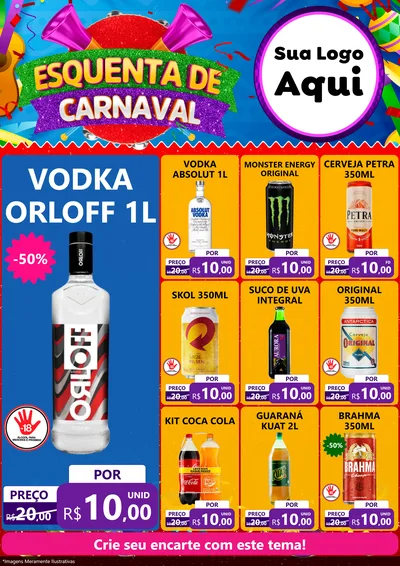 Modelo de Encarte para Encarte A4 Vertical com o tema Esquenta de Carnaval para Distribuidora de bebidas
