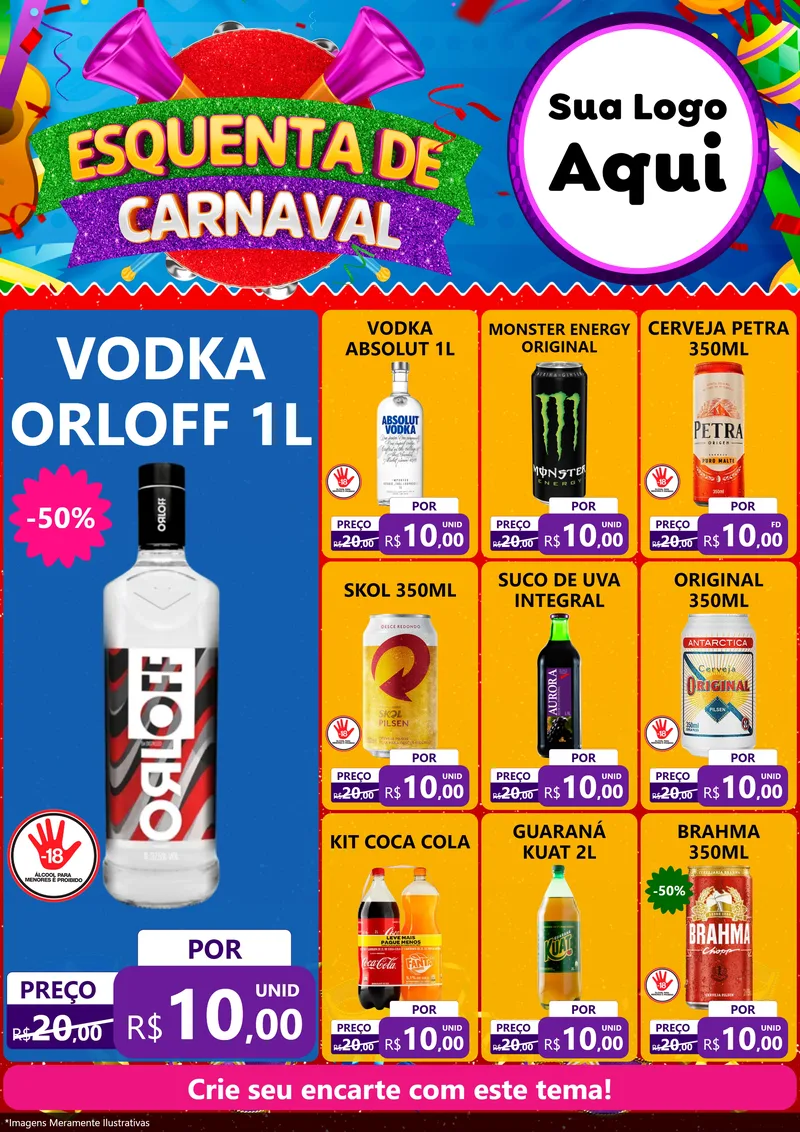 Modelo de Encarte para Encarte A4 Vertical com o tema Esquenta de Carnaval para Distribuidora de bebidas