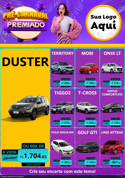 Modelo de Encarte para Encarte A4 Vertical com o tema Pré-Carnaval Premiado para Concessionaria de Carros