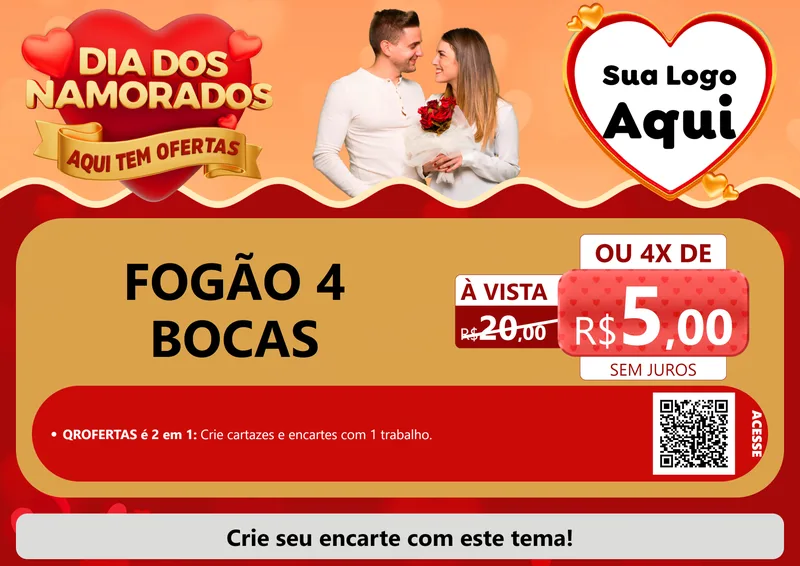 Modelo de Cartaz para Cartaz A4 Horizontal com o tema Dia dos Namorados - Aqui Tem Ofertas para Móveis e Eletro