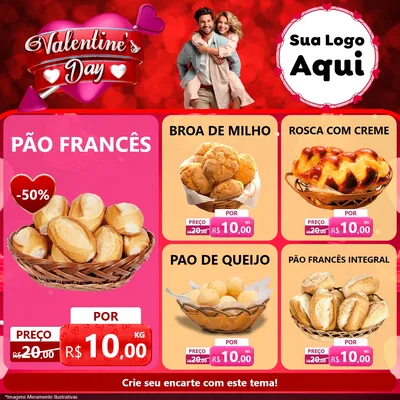 Modelo de Rede Social para Feed Facebook com o tema Valentine's Day para Padaria