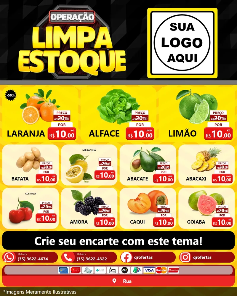 Modelo de Rede Social para Feed Instagram com o tema Operação Limpa Estoque para Hortifrúti