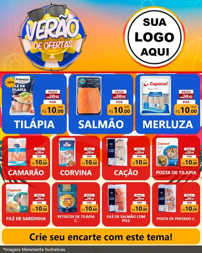 Modelo de Rede Social para Feed Instagram com o tema Verão de Ofertas para Peixaria