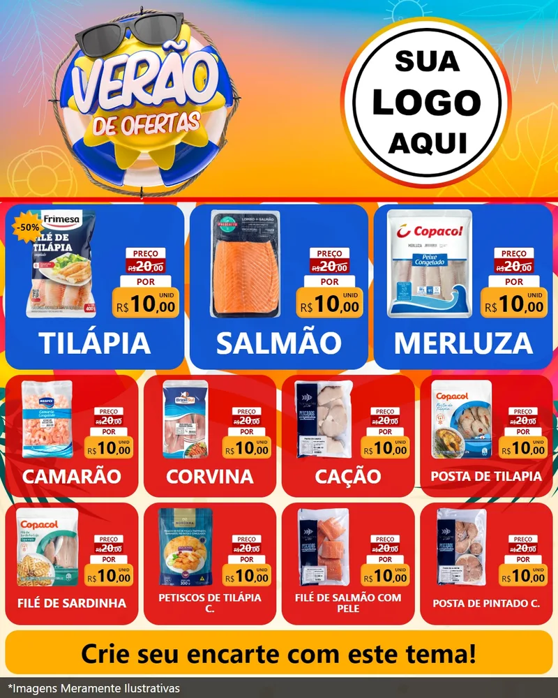 Modelo de Rede Social para Feed Instagram com o tema Verão de Ofertas para Peixaria