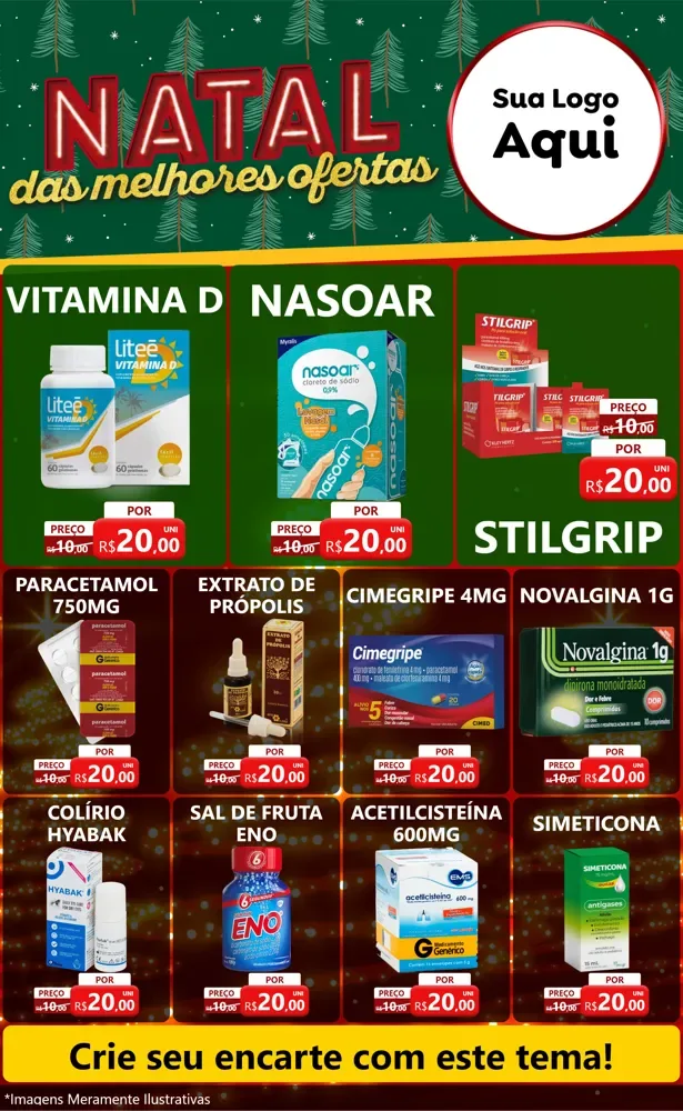 Modelo de Encarte para Encarte Grande com o tema Natal das Melhores Ofertas para Farmácia