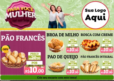 Modelo de Encarte para Encarte A4 Horizontal com o tema Para Você Mulher para Padaria