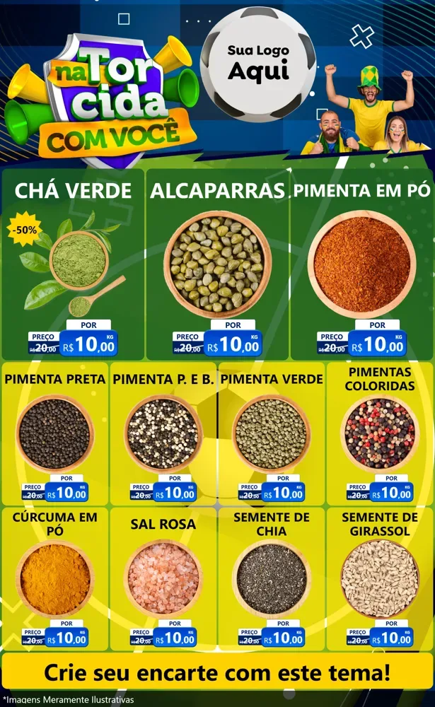 Modelo de Encarte para Encarte Grande com o tema Na Torcida Com Você - Copa para Produtos Naturais