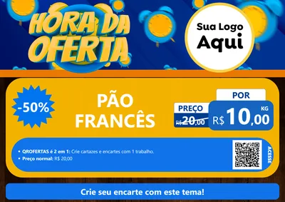 Modelo de Cartaz para Cartaz A4 Horizontal com o tema Hora da Oferta para Padaria