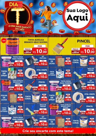 Modelo de Encarte para Encarte A4 Vertical com o tema Dia T - O Dia Mais Barato Do Mês para Tintas e Ferramentas