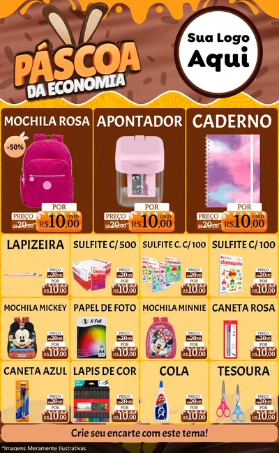 Modelo de Encarte para Encarte Grande com o tema Páscoa da Economia para Papelaria