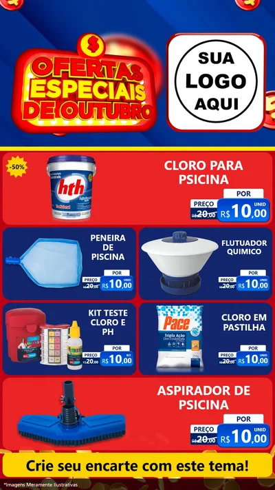Modelo de TV para TV Vertical com o tema Ofertas Especiais de Outubro para Produtos para Piscina