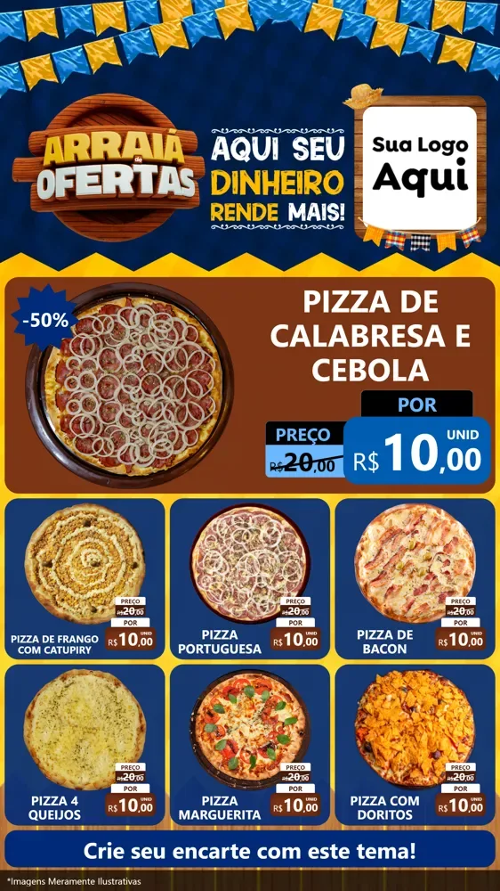 Modelo de Rede Social para Stories com o tema Arraiá de Ofertas - Junina para Pizzaria