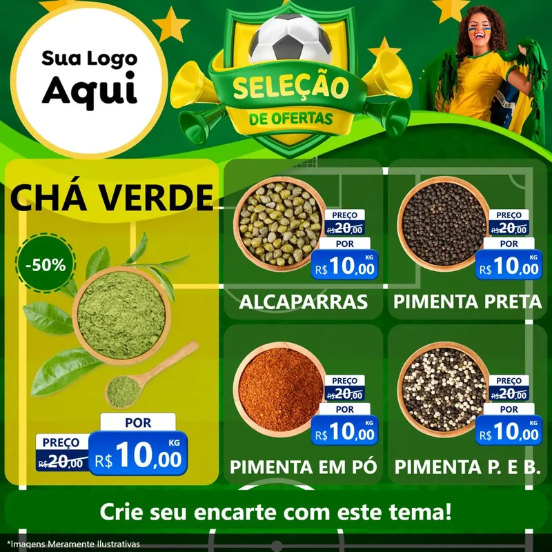 Modelo de Rede Social para Feed Facebook com o tema Seleção de Ofertas - Copa para Produtos Naturais
