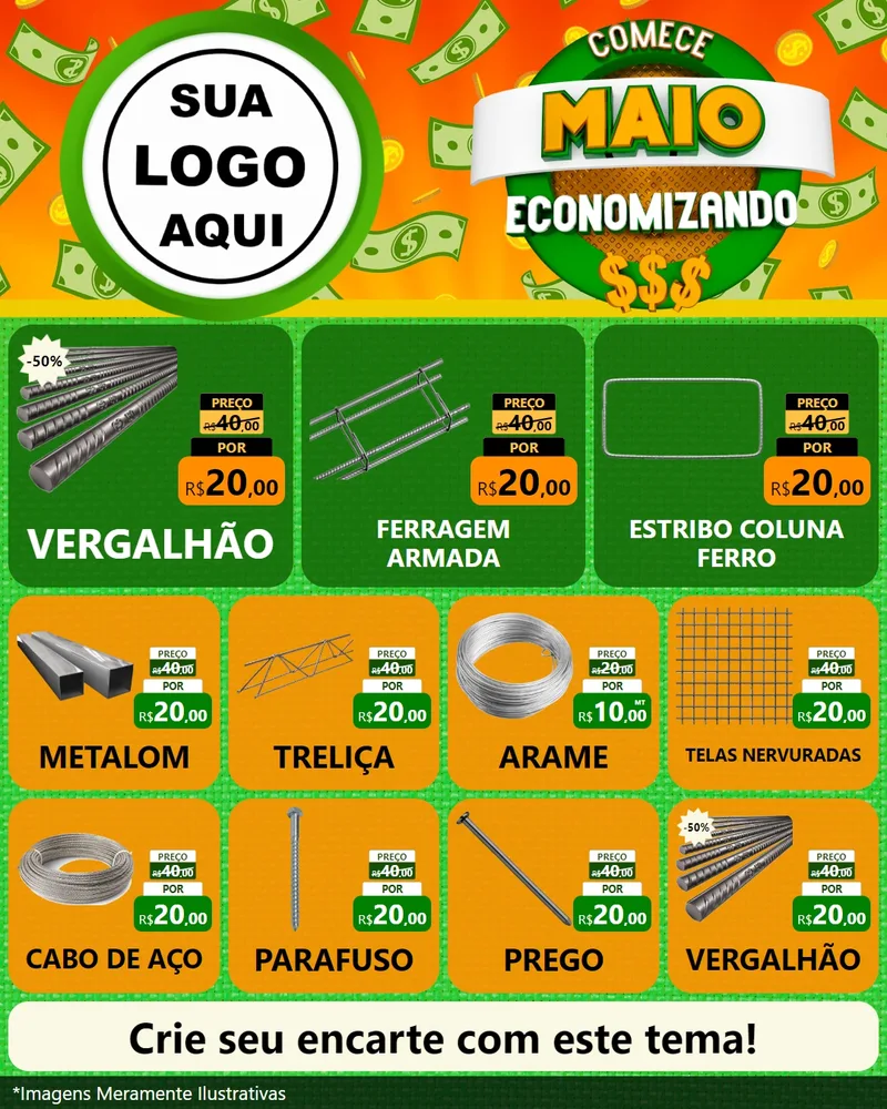 Modelo de Rede Social para Feed Instagram com o tema Comece Maio Economizando para Ferragens