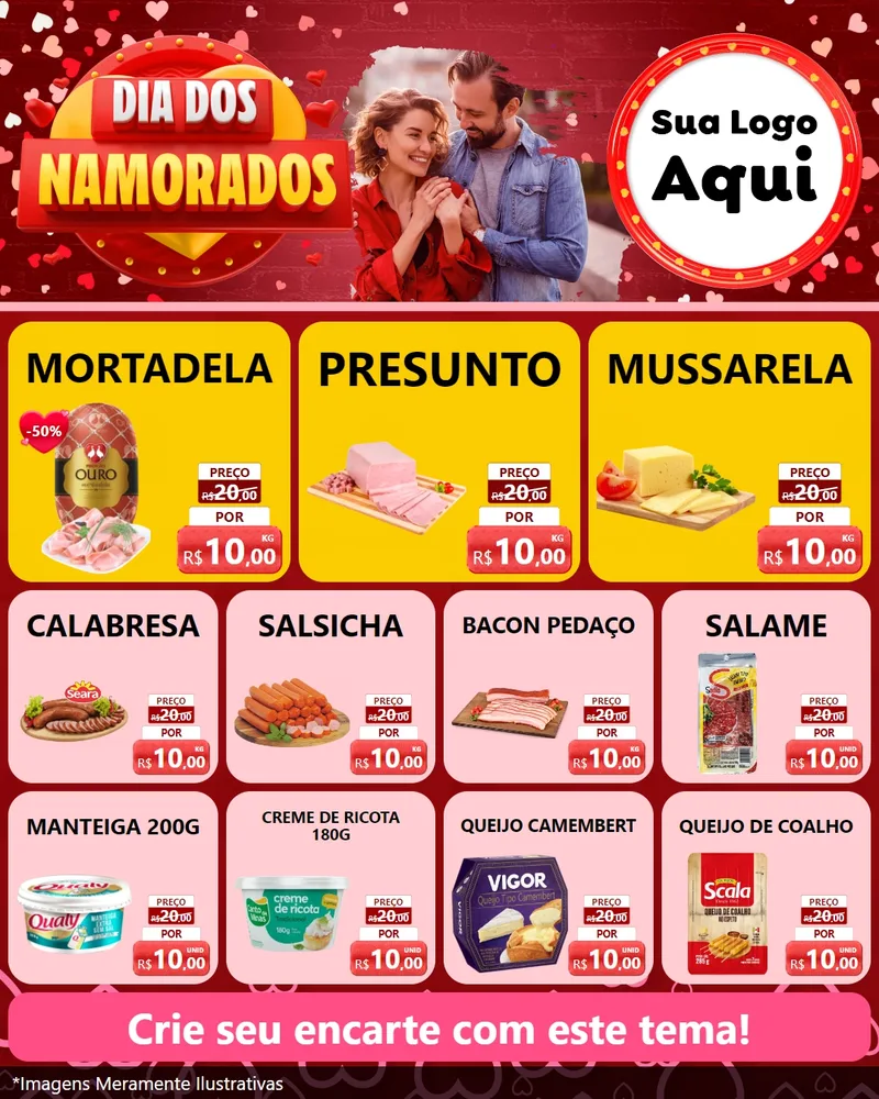 Modelo de Rede Social para Feed Instagram com o tema Dia Dos Namorados para Frios e Laticínios