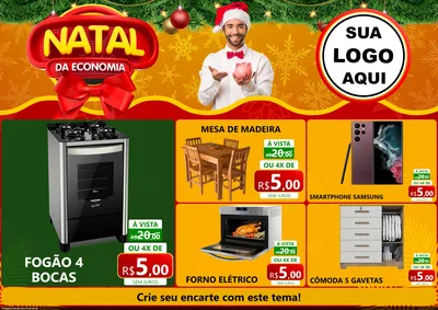 Modelo de Encarte para Encarte A4 Horizontal com o tema Natal da Economia para Móveis e Eletro