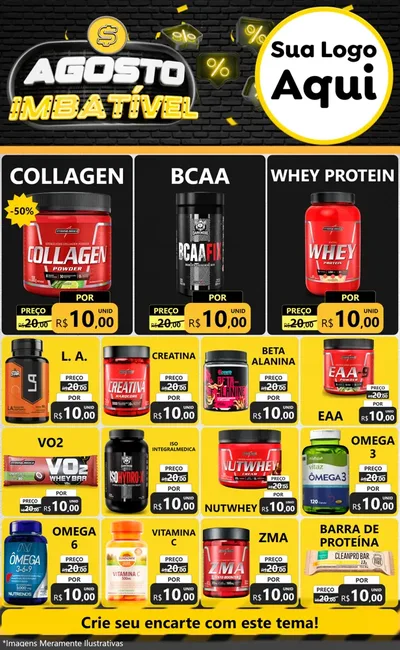 Modelo de Encarte para Encarte Grande com o tema Agosto Imbatível para Suplementos alimentares