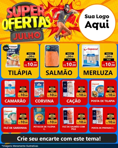 Modelo de Rede Social para Feed Instagram com o tema Super Ofertas Julho para Peixaria