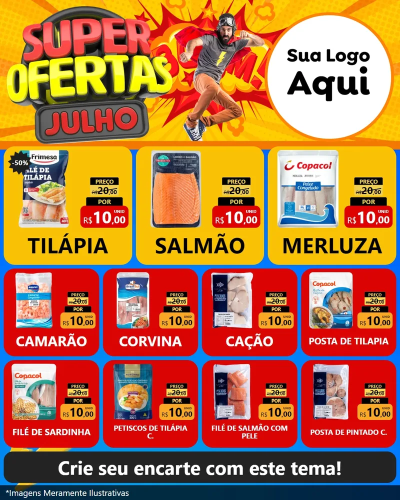 Modelo de Rede Social para Feed Instagram com o tema Super Ofertas Julho para Peixaria