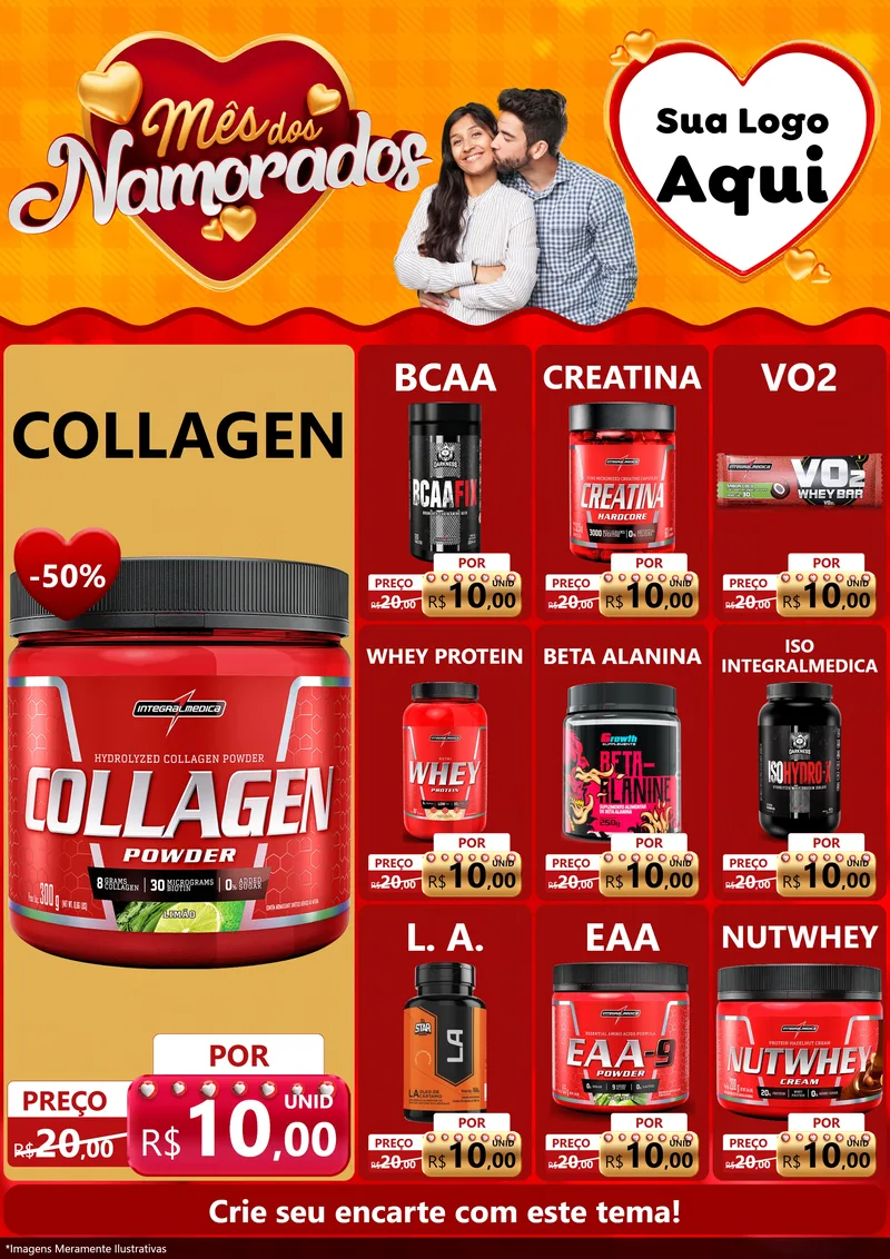 Modelo de Encarte para Encarte A4 Vertical com o tema Mês dos Namorados para Suplementos alimentares