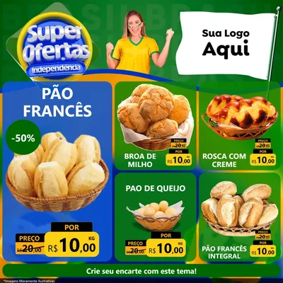 Modelo de Rede Social para Feed Facebook com o tema Super Ofertas de Independência para Padaria