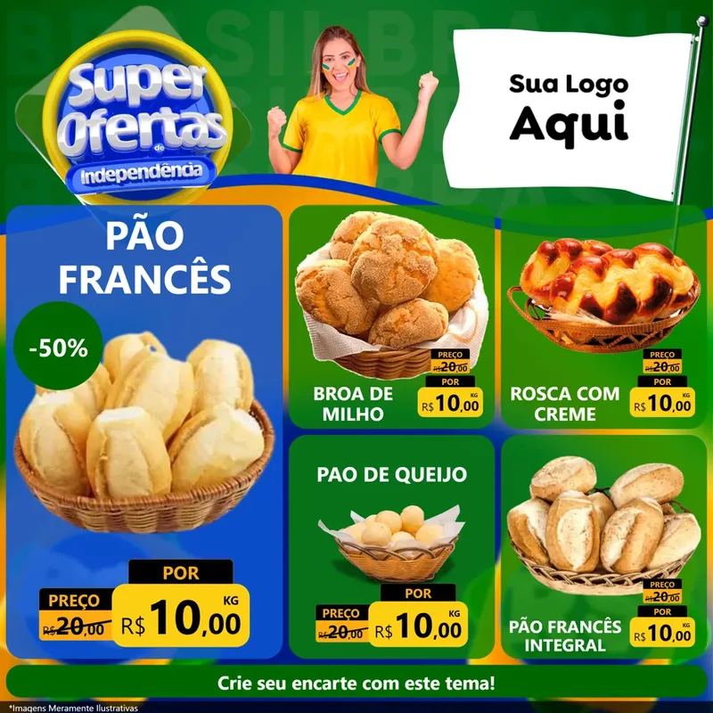 Modelo de Rede Social para Feed Facebook com o tema Super Ofertas de Independência para Padaria