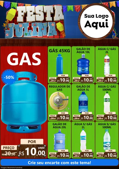 Modelo de Encarte para Encarte A4 Vertical com o tema Festa Julina para Água e gás