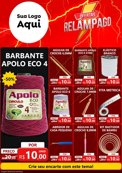 Modelo de Encarte para Encarte A4 Vertical com o tema Ofertas Relâmpago para Armarinho e Aviamentos