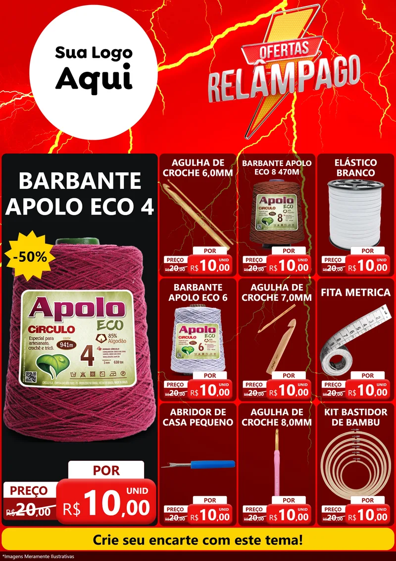 Modelo de Encarte para Encarte A4 Vertical com o tema Ofertas Relâmpago para Armarinho e Aviamentos