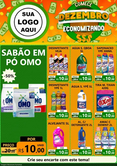 Modelo de Encarte para Encarte A4 Vertical com o tema Comece Dezembro Economizando para Produtos de Limpeza
