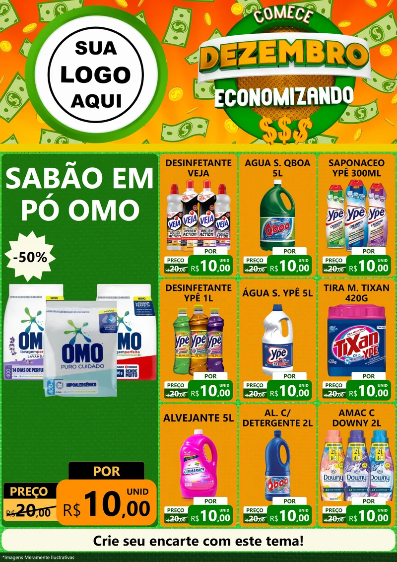Modelo de Encarte para Encarte A4 Vertical com o tema Comece Dezembro Economizando para Produtos de Limpeza