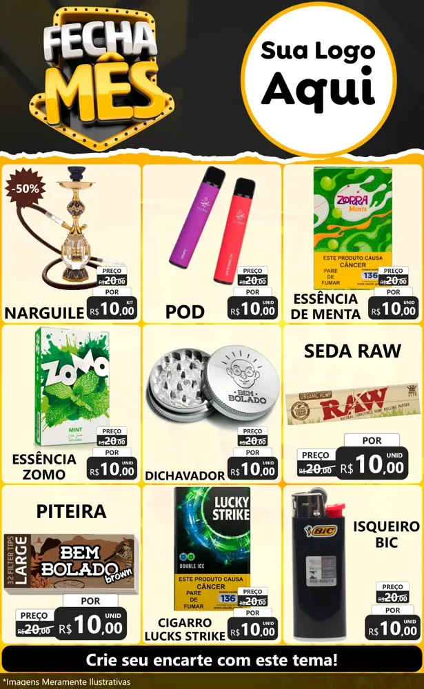 Modelo de Encarte para Encarte Grande com o tema Fecha Mês para Tabacaria