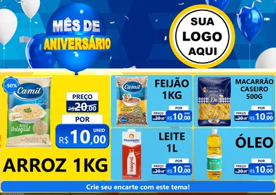 Modelo de Encarte para Encarte A4 Horizontal com o tema Mês de Aniversário para Supermercado