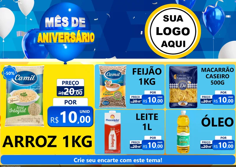Modelo de Encarte para Encarte A4 Horizontal com o tema Mês de Aniversário para Supermercado