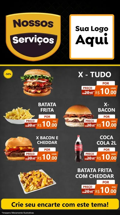 Modelo de TV para TV Vertical com o tema Nossos Serviços para Hamburgueria
