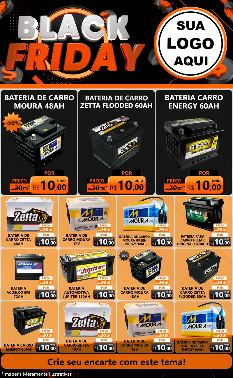 Modelo de Encarte para Encarte Grande com o tema Black Friday para Baterias Elétricas