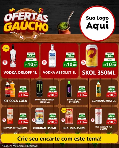 Modelo de Rede Social para Feed Instagram com o tema Ofertas Dia do Gaúcho para Distribuidora de bebidas