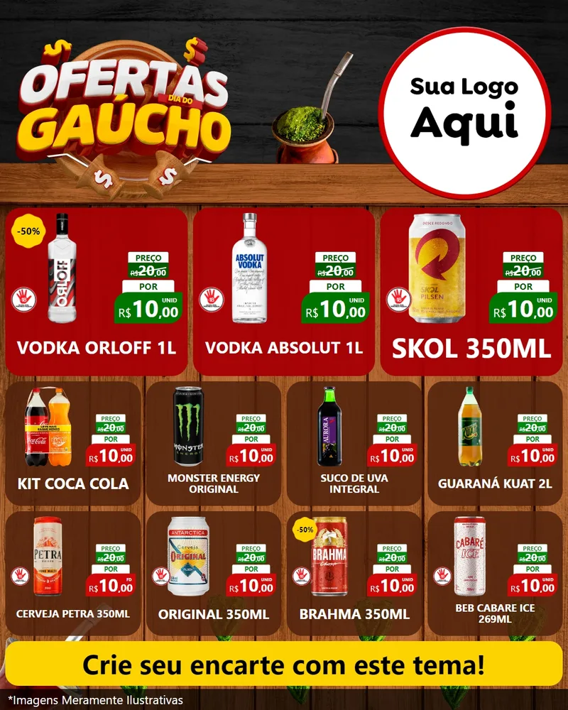 Modelo de Rede Social para Feed Instagram com o tema Ofertas Dia do Gaúcho para Distribuidora de bebidas