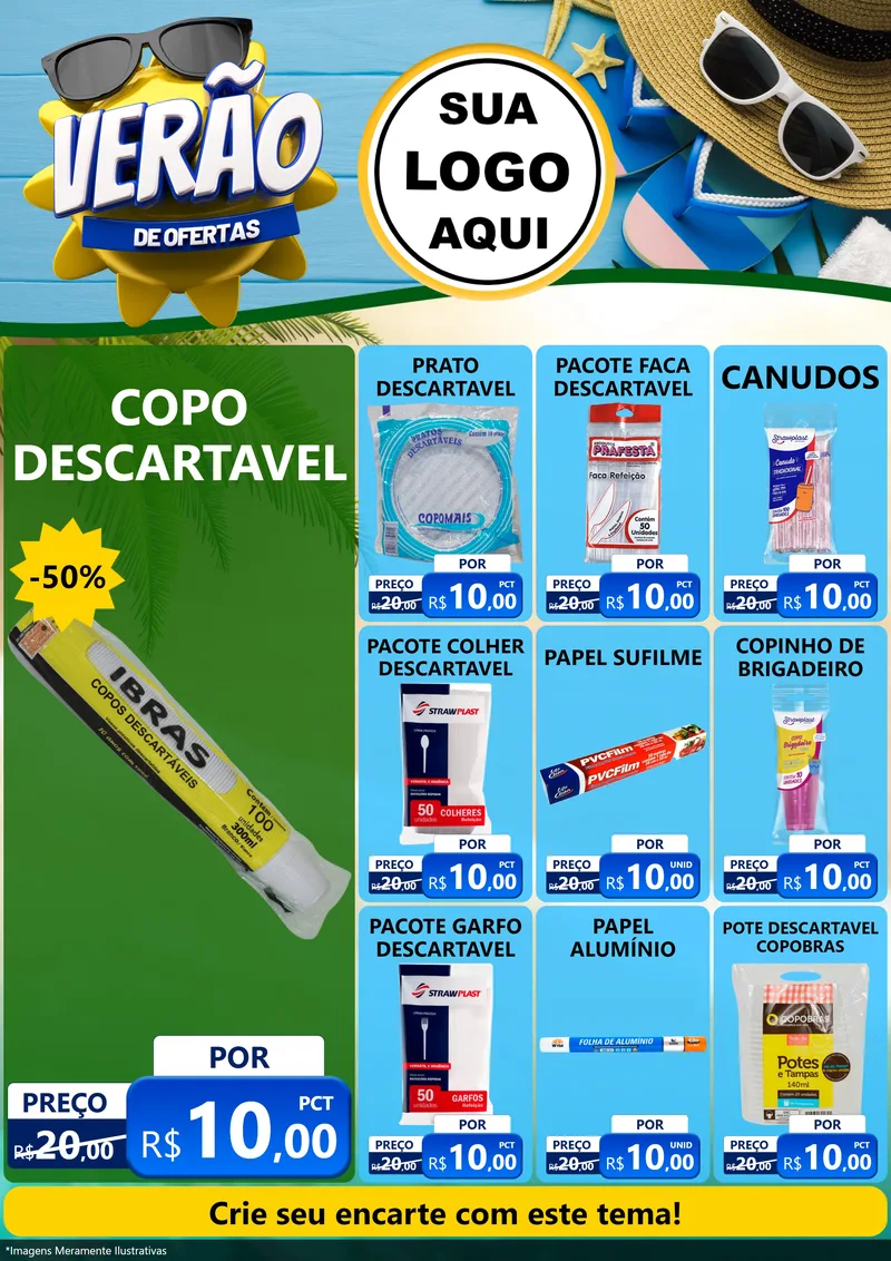 Modelo de Encarte para Encarte A4 Vertical com o tema Verão de Ofertas para Embalagens