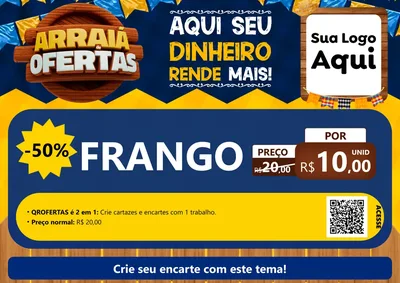 Modelo de Cartaz para Cartaz A4 Horizontal com o tema Arraiá de Ofertas - Junina para Assados