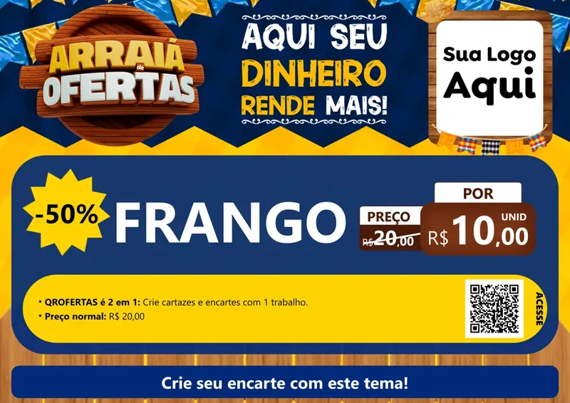 Modelo de Cartaz para Cartaz A4 Horizontal com o tema Arraiá de Ofertas - Junina para Assados