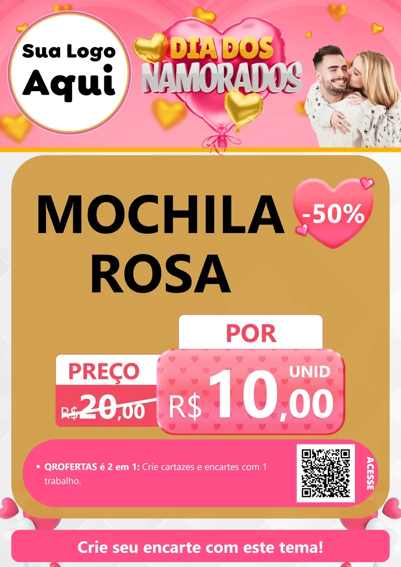 Modelo de Cartaz para Cartaz A4 Vertical com o tema Dia dos Namorados para Papelaria