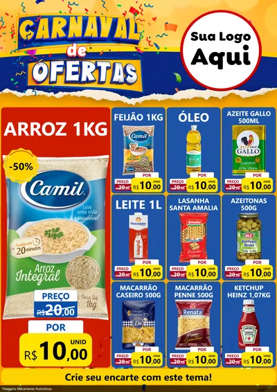 Modelo de Encarte para Encarte A4 Vertical com o tema Carnaval de Ofertas para Supermercado