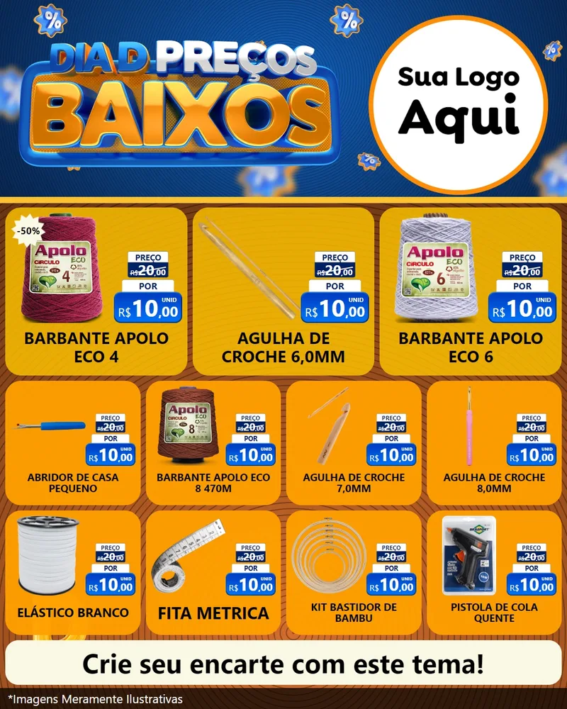 Modelo de Rede Social para Feed Instagram com o tema Dia D Preço Baixo para Armarinho e Aviamentos